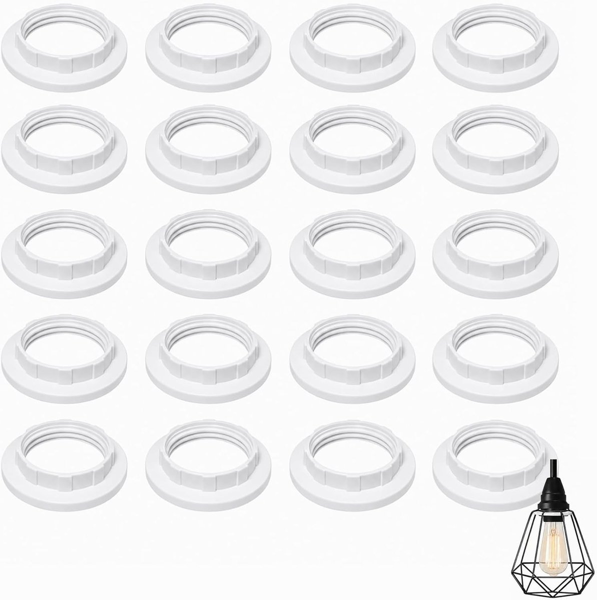 20 Stuks Lampenkap Verloopring E27 naar E14, Witte Hittebestendige Kunststof Adapter, Reductiering voor Tafellampen, Hanglampen, Wandlampen en Plafondlampen