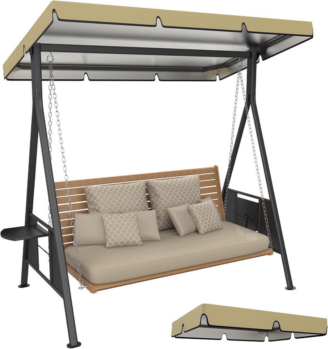 1-pack Swing vervangende luifel, 10 x 10 x 0,6 cm 600D dikker Oxford terrasschommels met luifel waterdichte stof voor buiten tuin/tuin/park/veranda/terras [kaki]