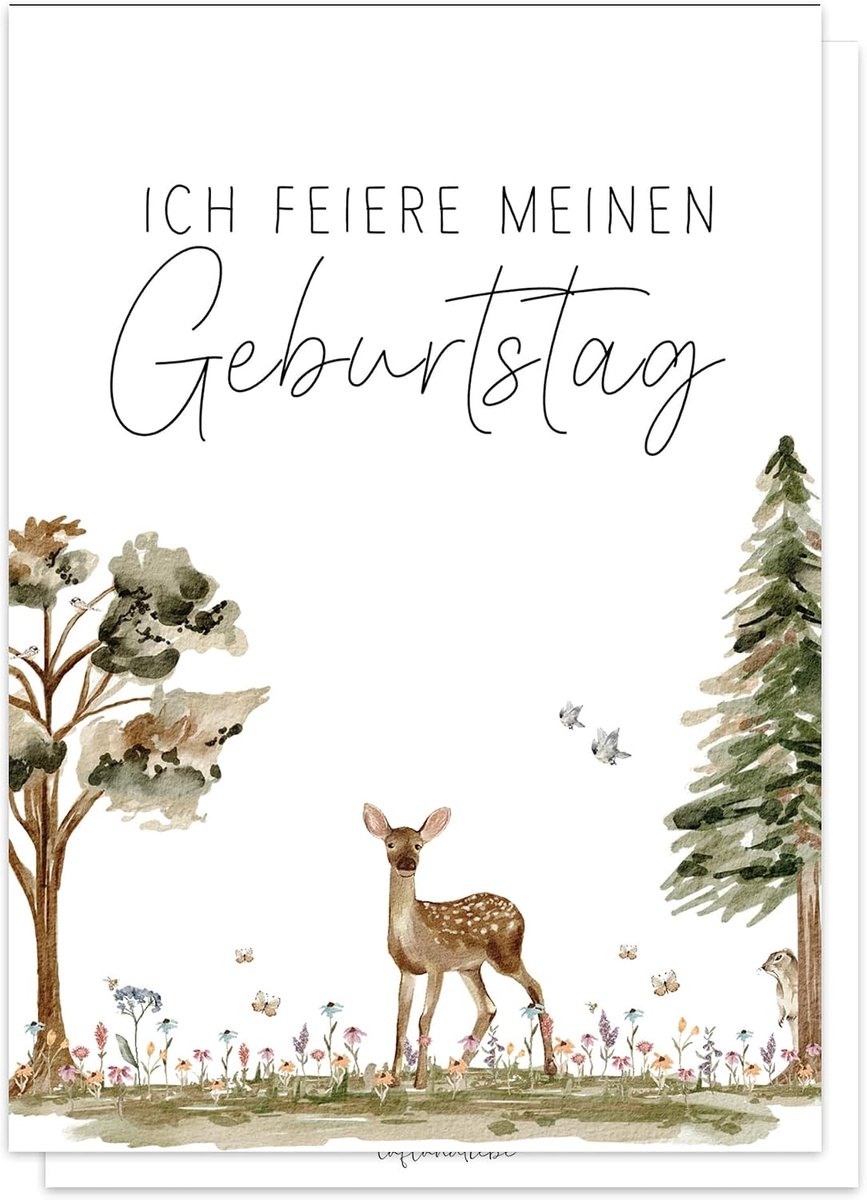 Luftundliebe Verjaardagsuitnodigingskaart, diermotief met bloemen, set van 10 platte kaarten (A6), achterkant om te beschrijven (4)