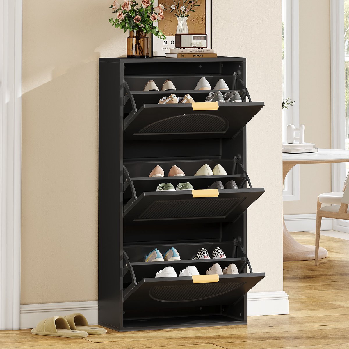 Sweiko Schoenenkast - 3 klepdeuren - 60 x 24 x 114 cm - Zwart