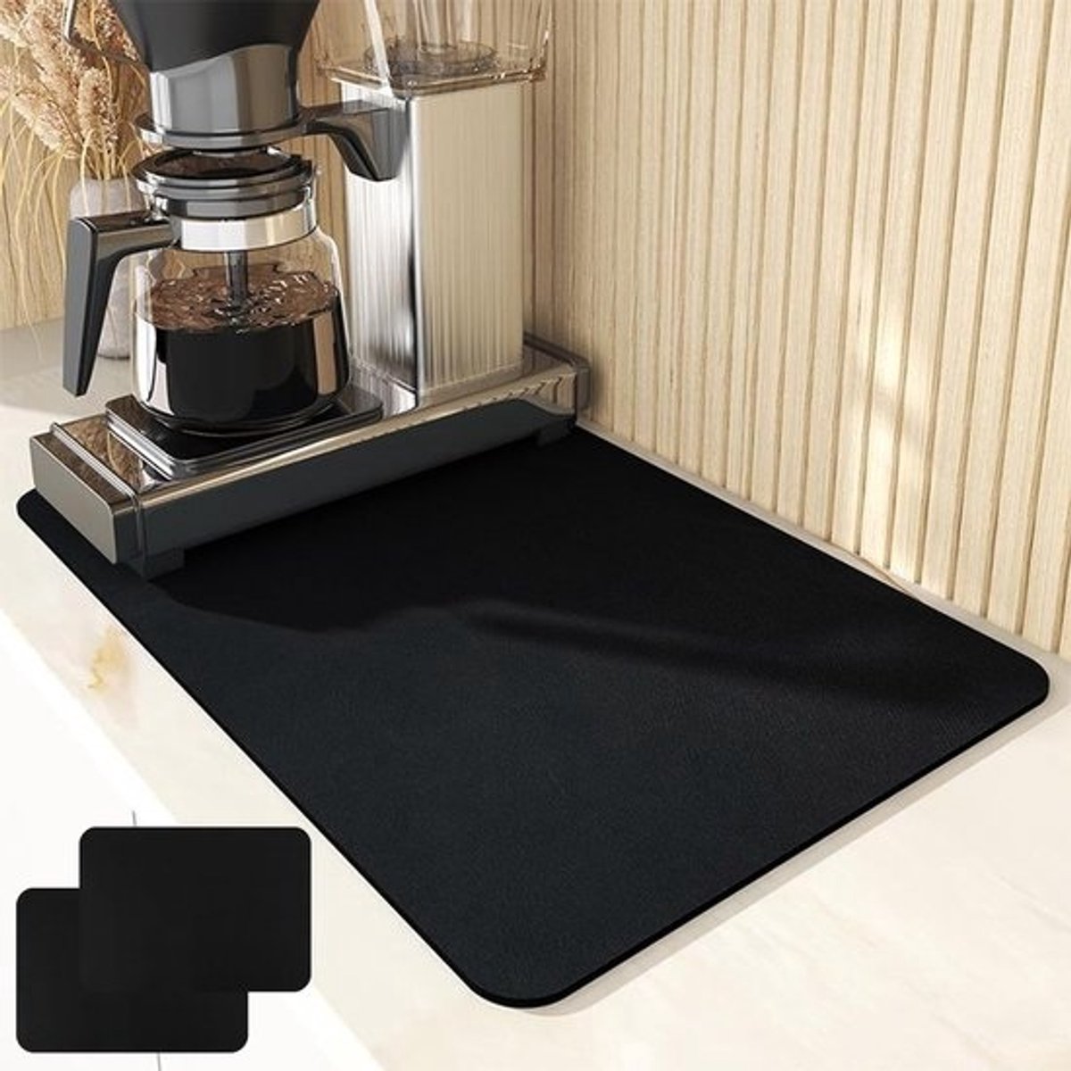 Draining Mat - 2 Pieces - 60 x 50 cm - Dish Drying Mat - Dripping Mat - Coffee Mat - Kitchen Sink Black Mat