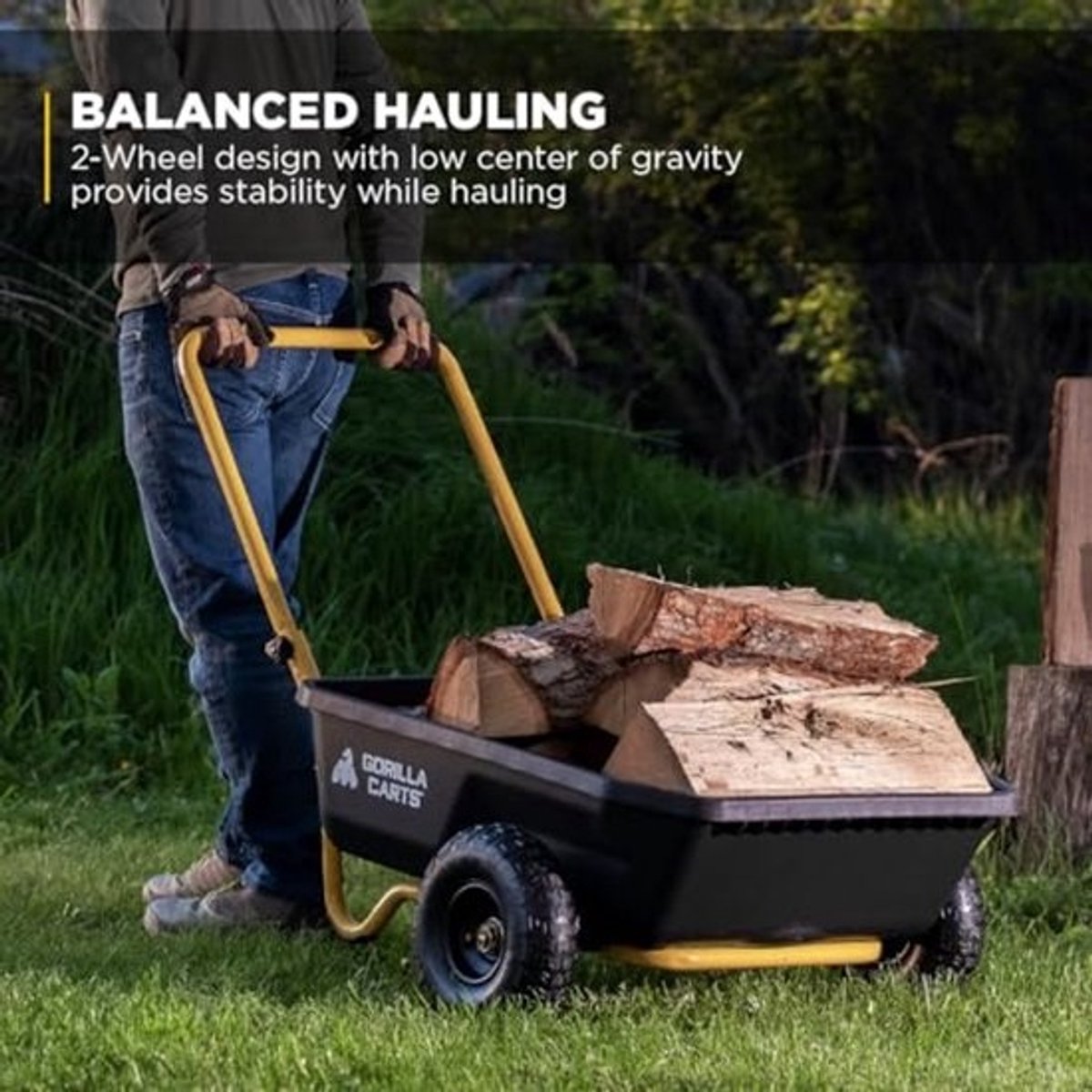 Tuinkar 4 Cu. Ft Poly Yard Cart met 300LB Capaciteit, Slagvast Polybed en 10" Luchtbanden