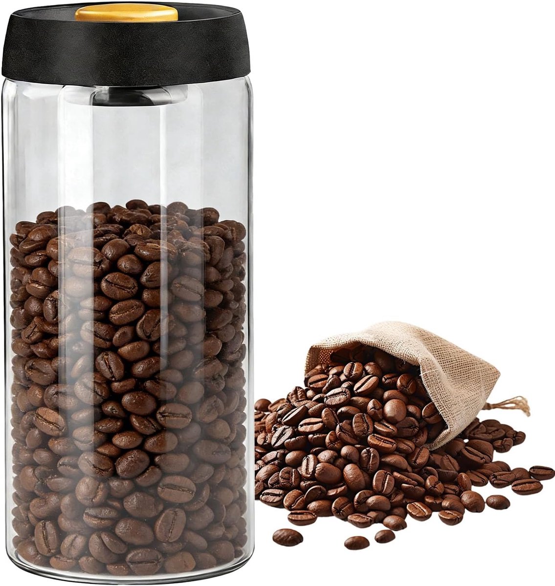 1800 ml, luchtdicht van glas, koffiebonenhouder met vacuüm deksel, bewaarpotten voor thee, geneeskrachtige kruiden, koffiebonen, melkpoeder, gedroogd fruit