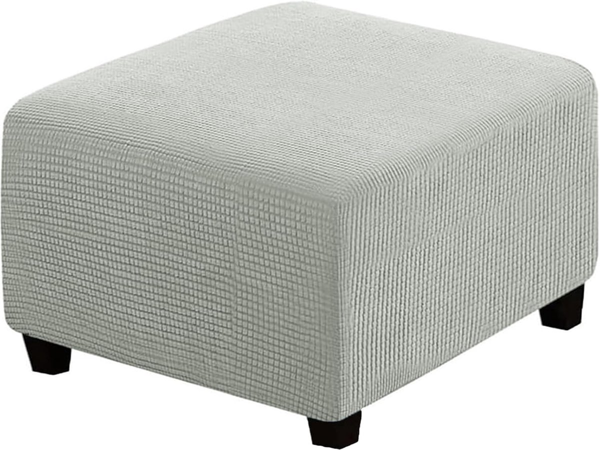 Jacquard Ottomaanse hoezen, vierkante zachte dikke anti-slip voetkruk cover verwijderbare wasbaar, opvouwbare opbergkruk meubelbeschermer (Lichtgrijs)