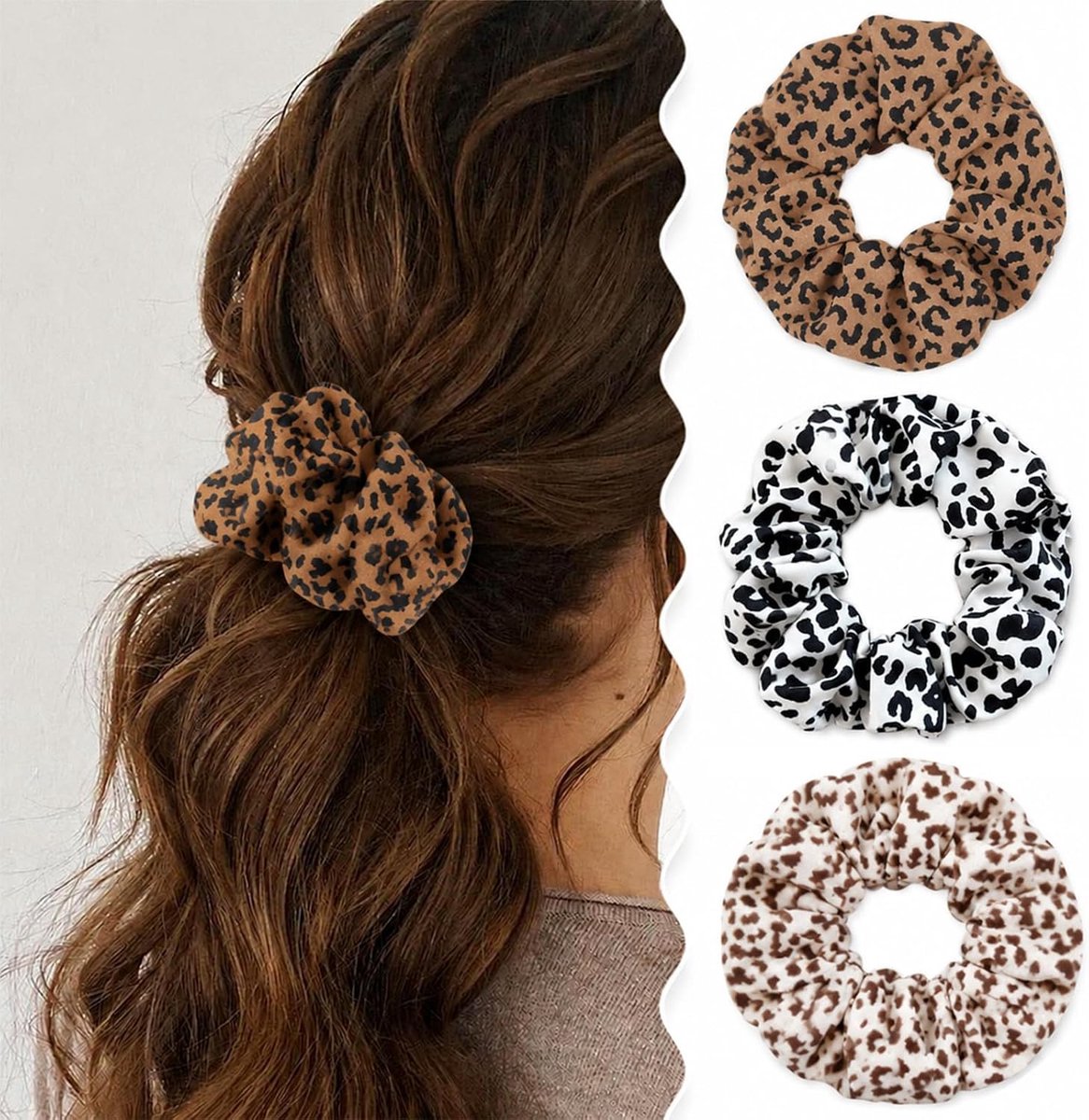 3 Stuks Vintage Scrunchies met Luipaardpatroon, Zijden Stof Haarbanden zacht, Staartjes elastiek voor Knot, Dames Haaraccessoires Leo Print Design voor Dagelijks Gebruik