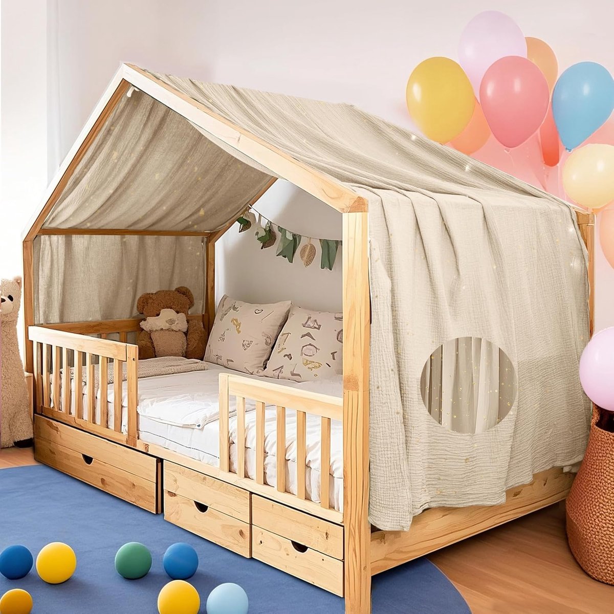 - Dekbedovertrek met gouden applicatie - Handgemaakt van 100% katoen mousseline - Voor slaapkamerdecoratie - Geschikt voor meisjes en jongens (roze beige, 132 x 360 cm)
