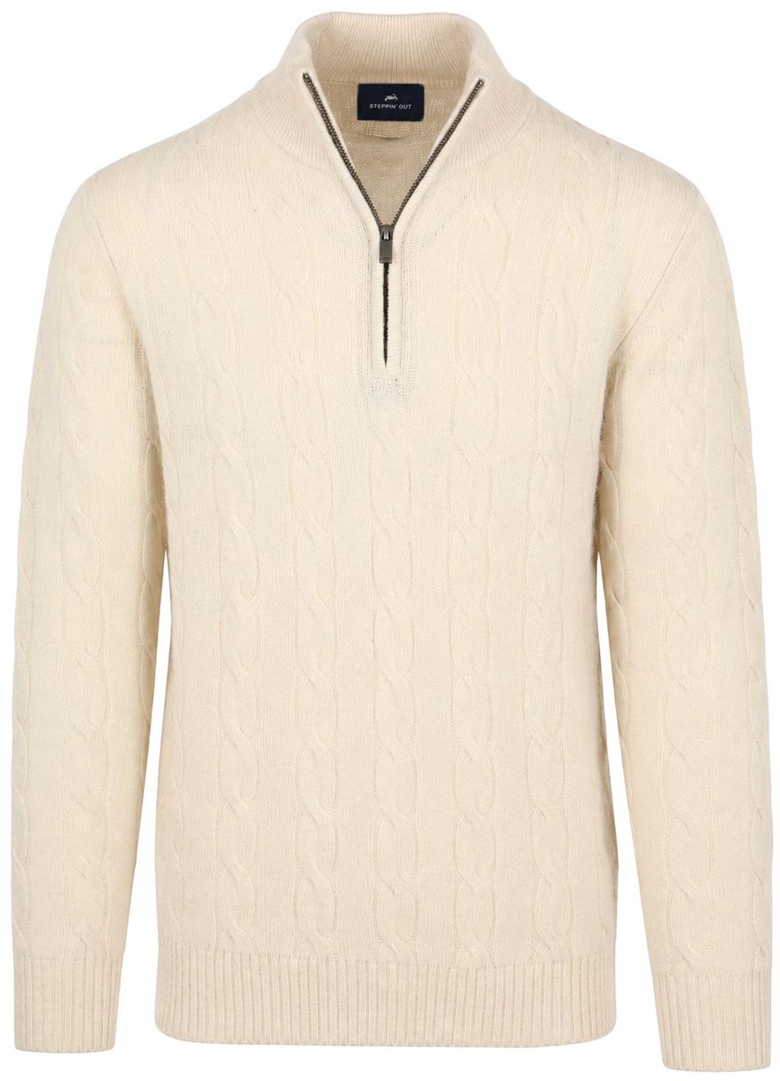 Steppin' Out Lau Pull Merino Half Zip Cable Ecru - Maat L - Heren - Quarter zip