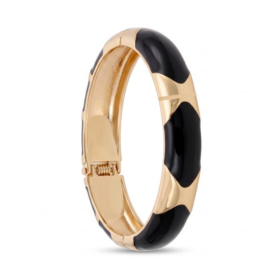 Gouden armband met zwart emaille, met een scharniersluiting.