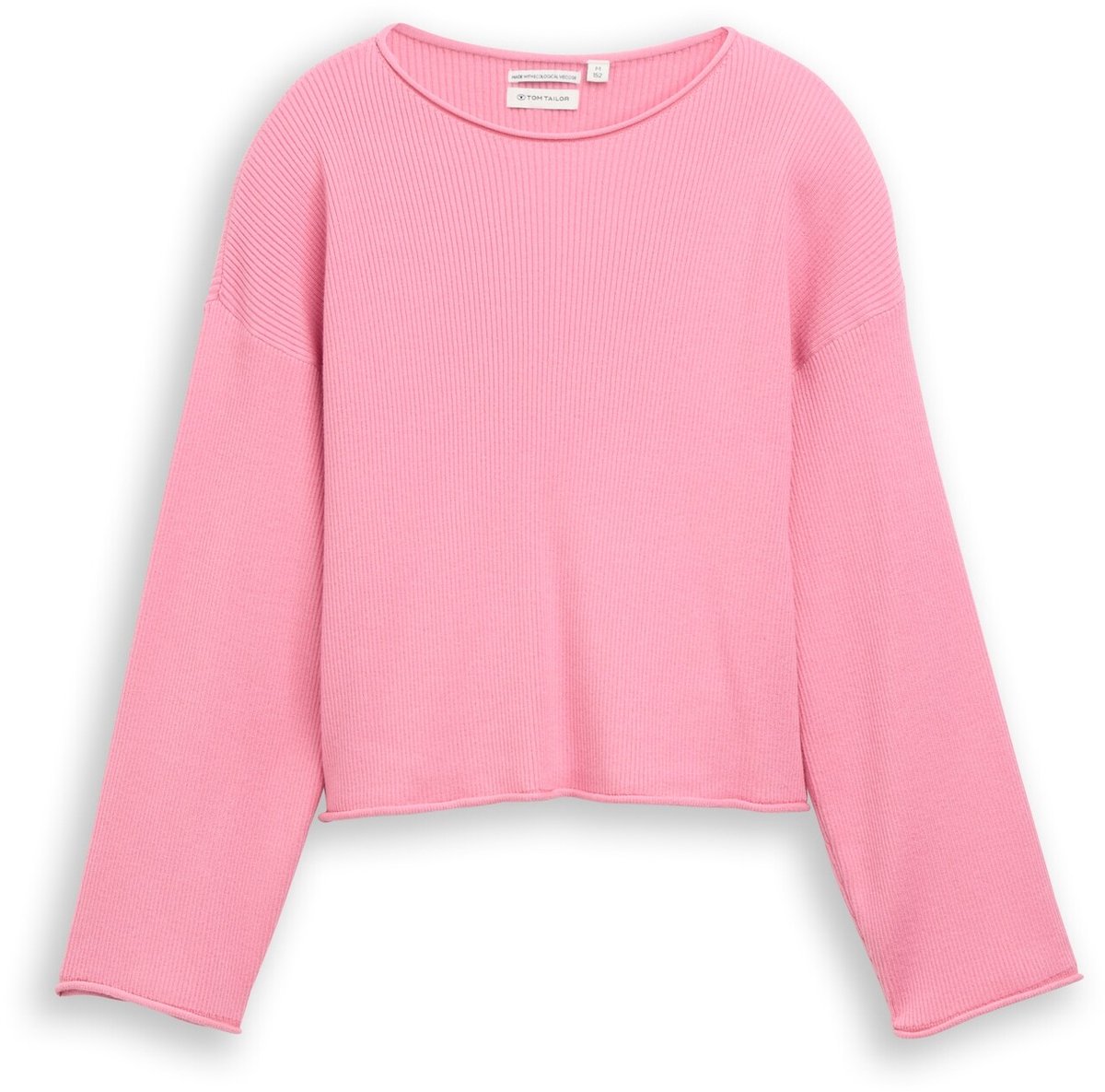 Tom Tailor - Korte gebreide trui met omgeslagen zomen - Maat 176 - Soft Blush Rose