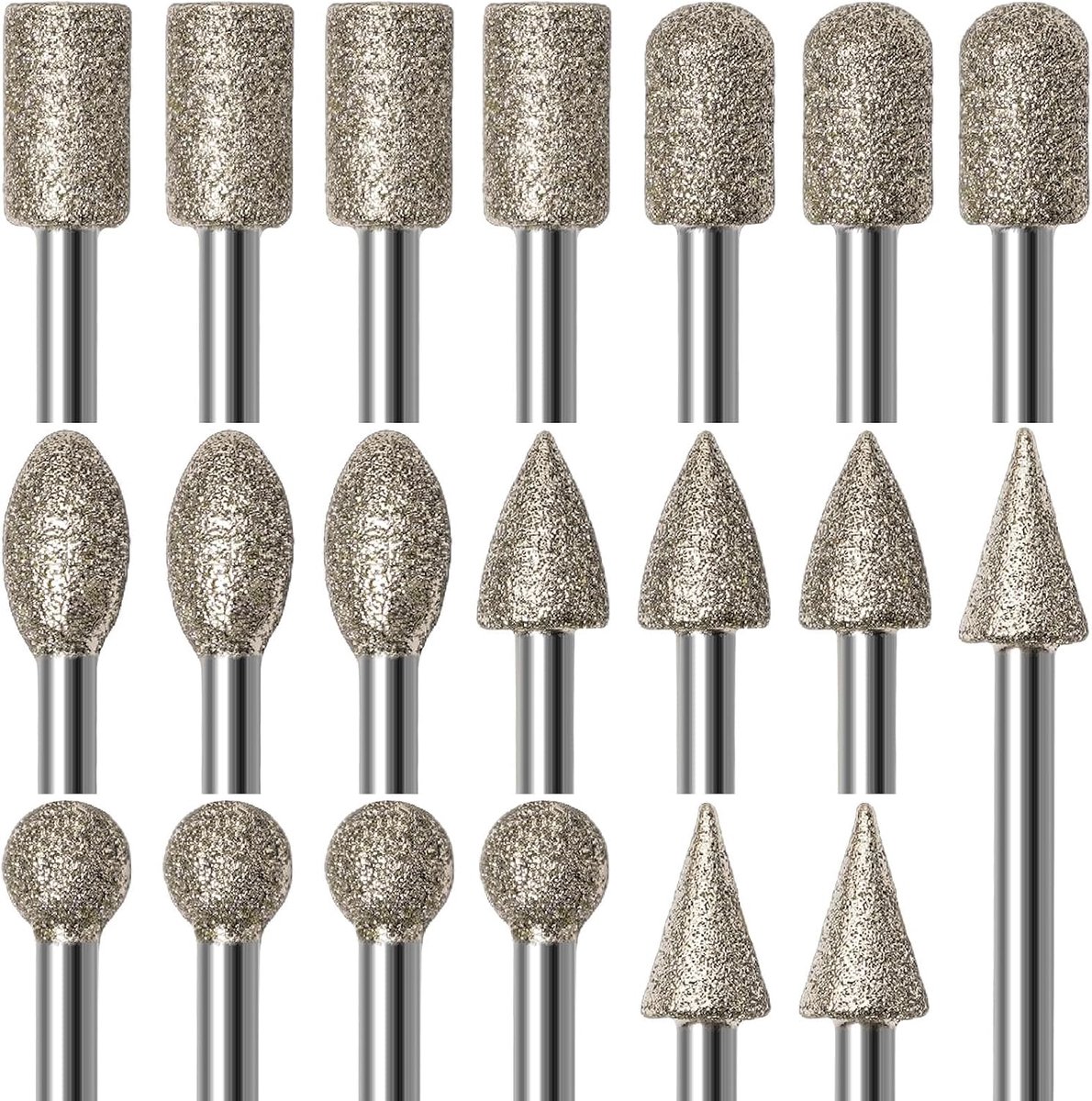 Steensnijwerk-set met diamantfrezen, 20 stuks polijstkits, accessoires voor roterend gereedschap met 1/8'-schacht, voor houtsnijden, graveren, slijpen en polijsten van steen, rotsen, sieraden, glas en keramiek