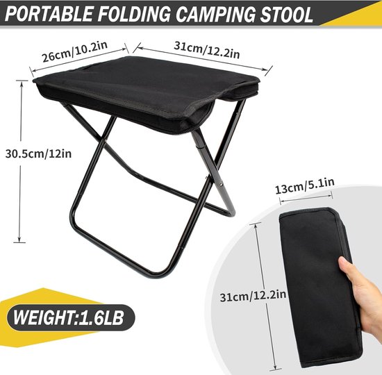 Campingstoel - Klapstoel - Visstoel - Campingkrukje - Opvouwbare Stoel - Festival Stoel - Vouwkruk - Strandstoel - Wandelkrukje - Outdoor - Picknick - Reisstoel - Lichtgewicht - Draagbaar - Inklapbaar - Met Opbergtas - Zwart - 1 stuk — afbeelding 3