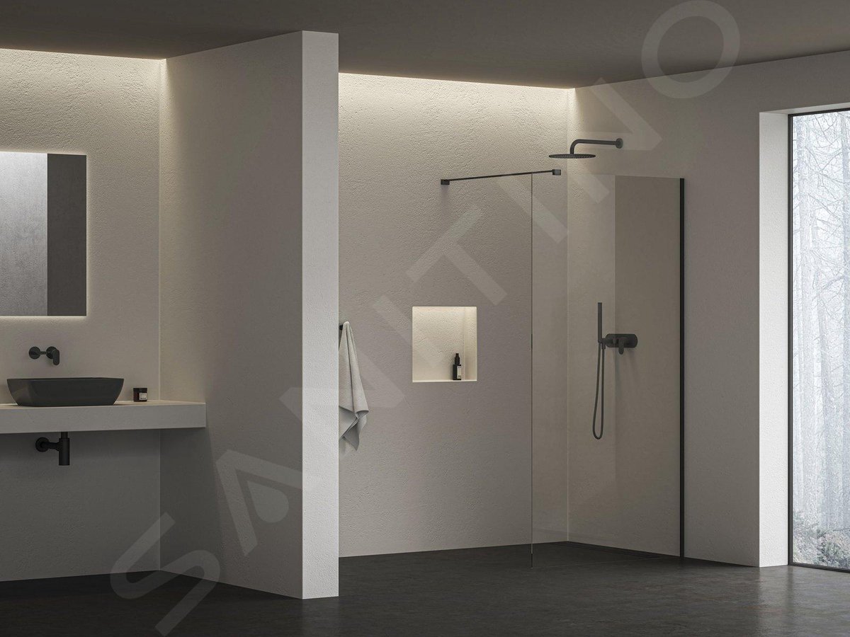 Douchewand Walk-In, 120x200 cm, zwart/helder glas