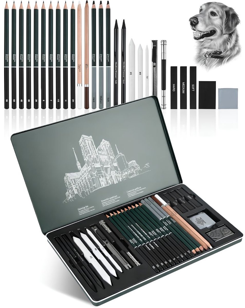 JCP® Tekenset - Professionele Tekenset 27pcs - Tekenset voor Volwassenen en Kinderen - Zwart - 31cm x 20cm x 2cm