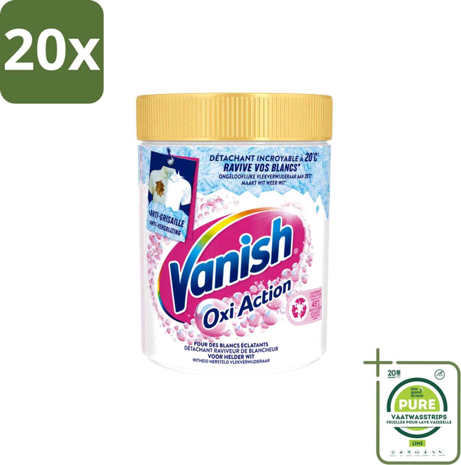 20 x Vanish – Wasbooster Poeder – Oxi Action Whitening Witte Was – 940 g - Grootverpakking - Vaatwasstrips - Wasbooster - Witte Was - Vlekverwijderaar - Zuurstoftechnologie - Wasprogramma