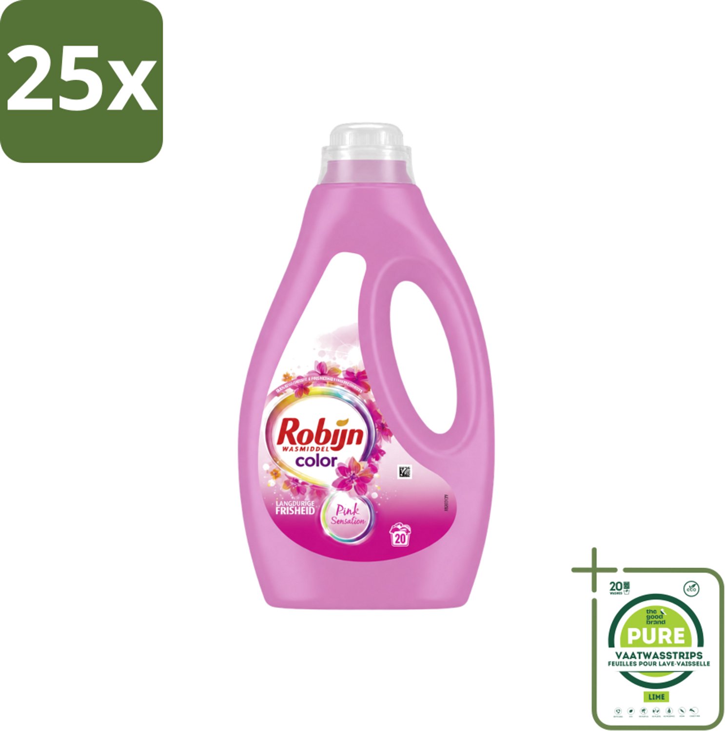 25 x Robijn – Vloeibaar Wasmiddel – Color Pink Sensation – 20 wasbeurten - Grootverpakking - Vaatwasstrips - Kleurverzorging - Wasmiddel - Frisheid - Geur - Was