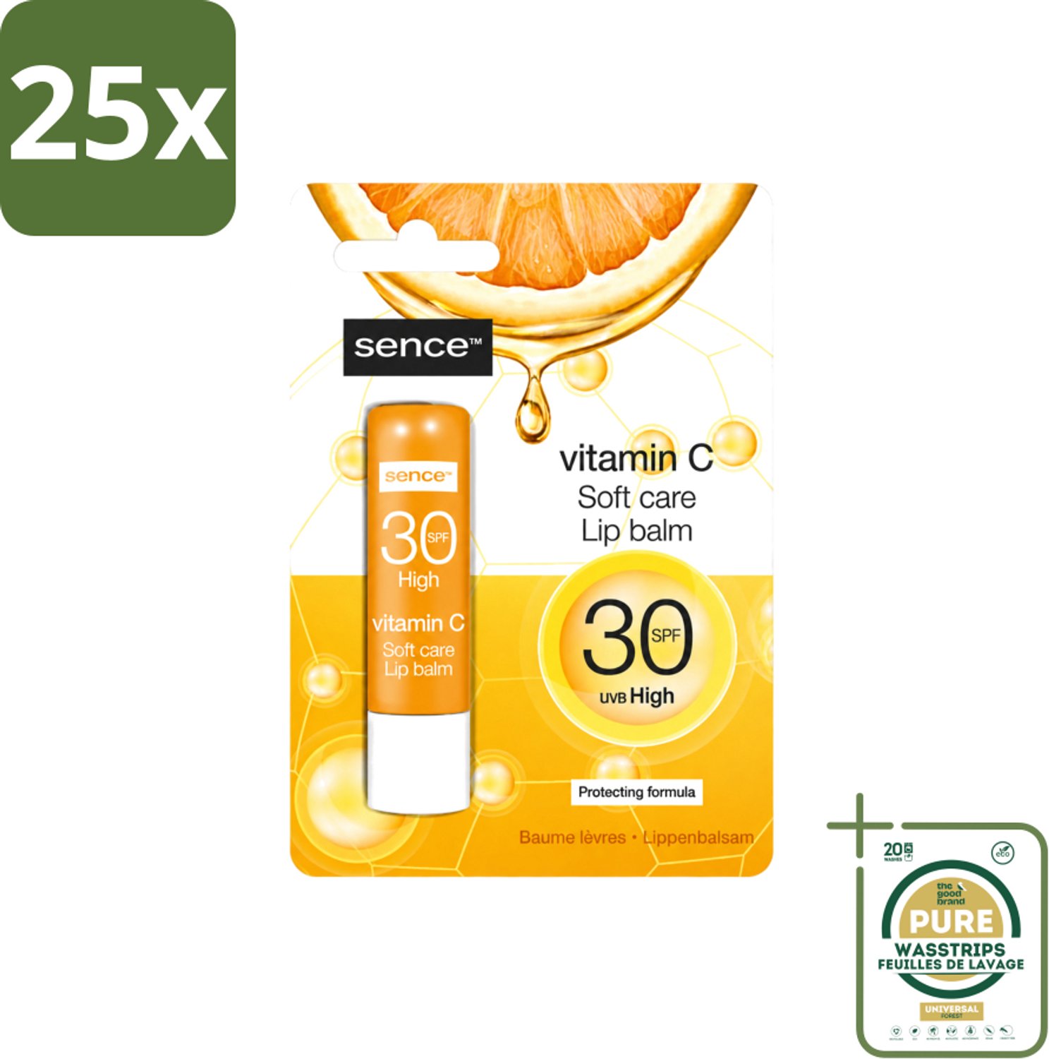 25 x Sence - Soft Care Vitamin C - Lippenbalsem - Hydraterend - 4,3 g - Wasstrips - Vitamine C Lippenbalsem - Hydraterende Lippenbalsem - Verzorgde Lippen - Droge Lippen Herstel - Lippenbescherming
