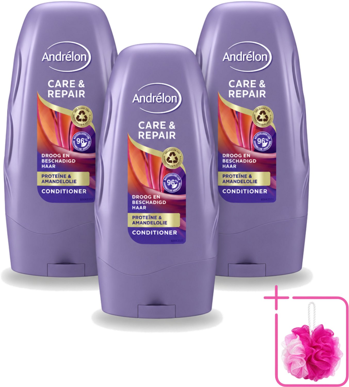 3 x Andrélon - Care & Repair - Conditioner - Voor Beschadigd Haar - 250 ml - Bulkverpakking - Haarkleur - Douchemop - Haarverzorging