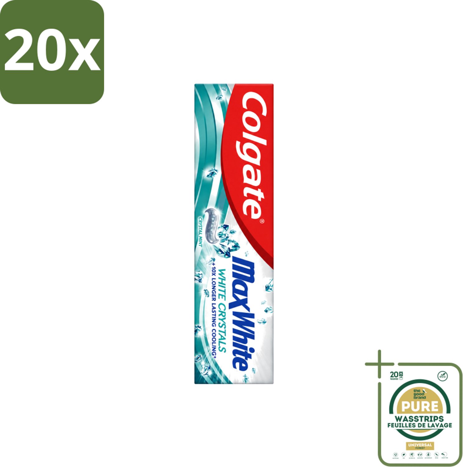 20 x Colgate - Max White - Whitening Crystals - Tandpasta - 100ml - Wasstrips - Tandpasta - Witte Tanden - Whitening Crystals - Tanden Witter Maken - Vlekverwijdering