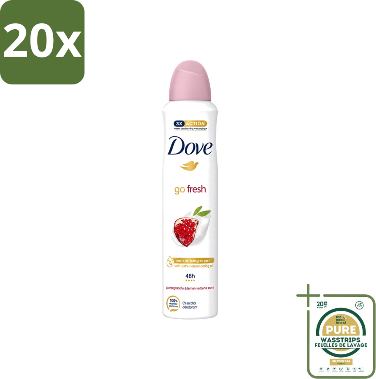 20 x Dove - Deodorant - Spray Go Fresh - Granaatappel - Fruitige geur - 250 ml - Wasstrips - Dove Deodorant Spray - Granaatappel - Citroenverbena - Fruitige Geur - Anti-Transpirant