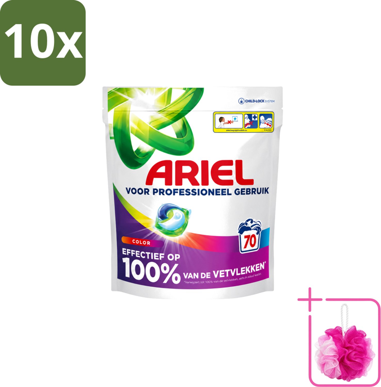 10 x Ariel – Wasmiddel Pods – All-in-1 Color – Kleurbehoud – 70 wasbeurten - Bulkverpakking - Kleurbescherming - Douchemop - Wasmiddel