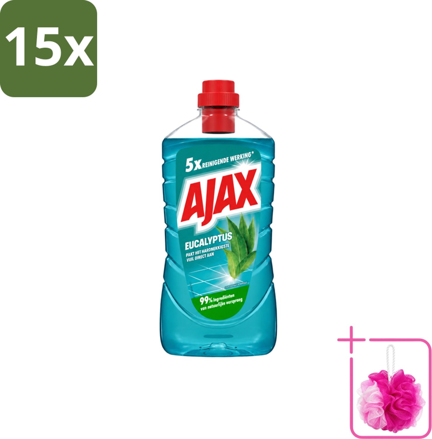 15 x Ajax – Allesreiniger – Eucalyptus – 1000 ml - Bulkverpakking - Allesreiniger - Douchemop - Eucalyptus