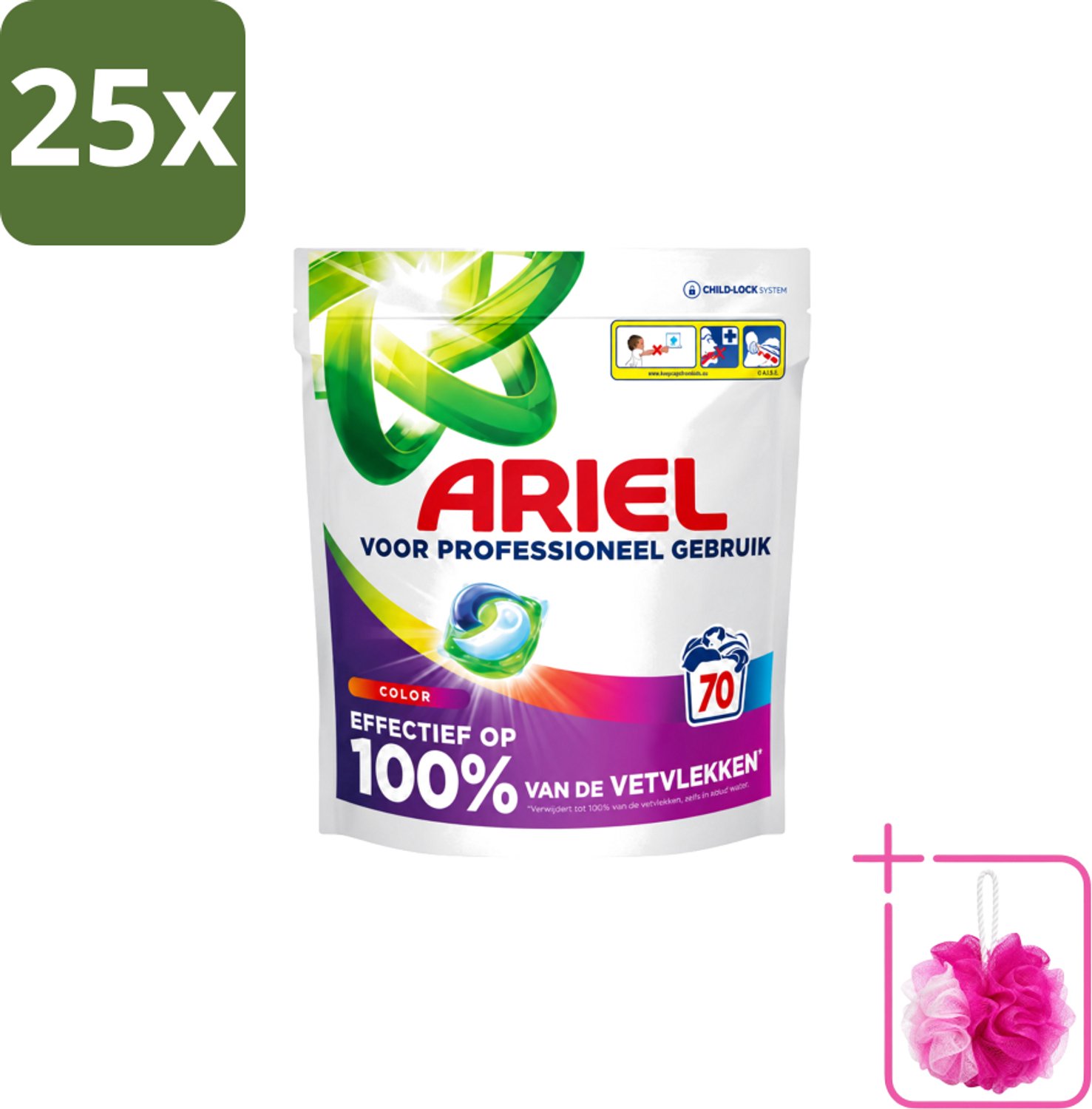 25 x Ariel – Wasmiddel Pods – All-in-1 Color – Kleurbehoud – 70 wasbeurten - Bulkverpakking - Kleurbescherming - Douchemop - Wasmiddel