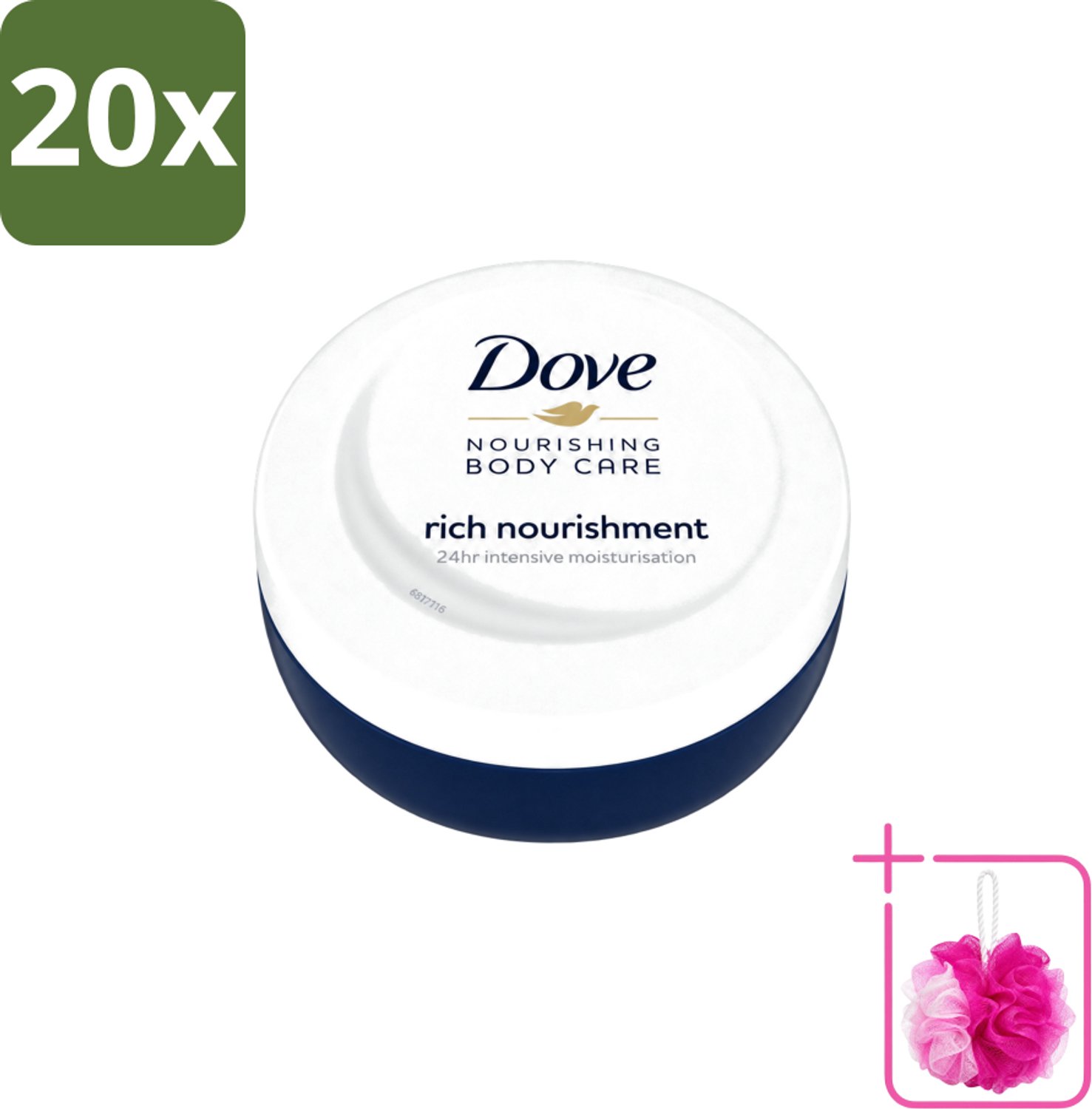 20 x Dove – Bodycrème – Voedende Crème – 150 ml - Bulkverpakking - Voedende crème - Douchemop - Huid verzorging
