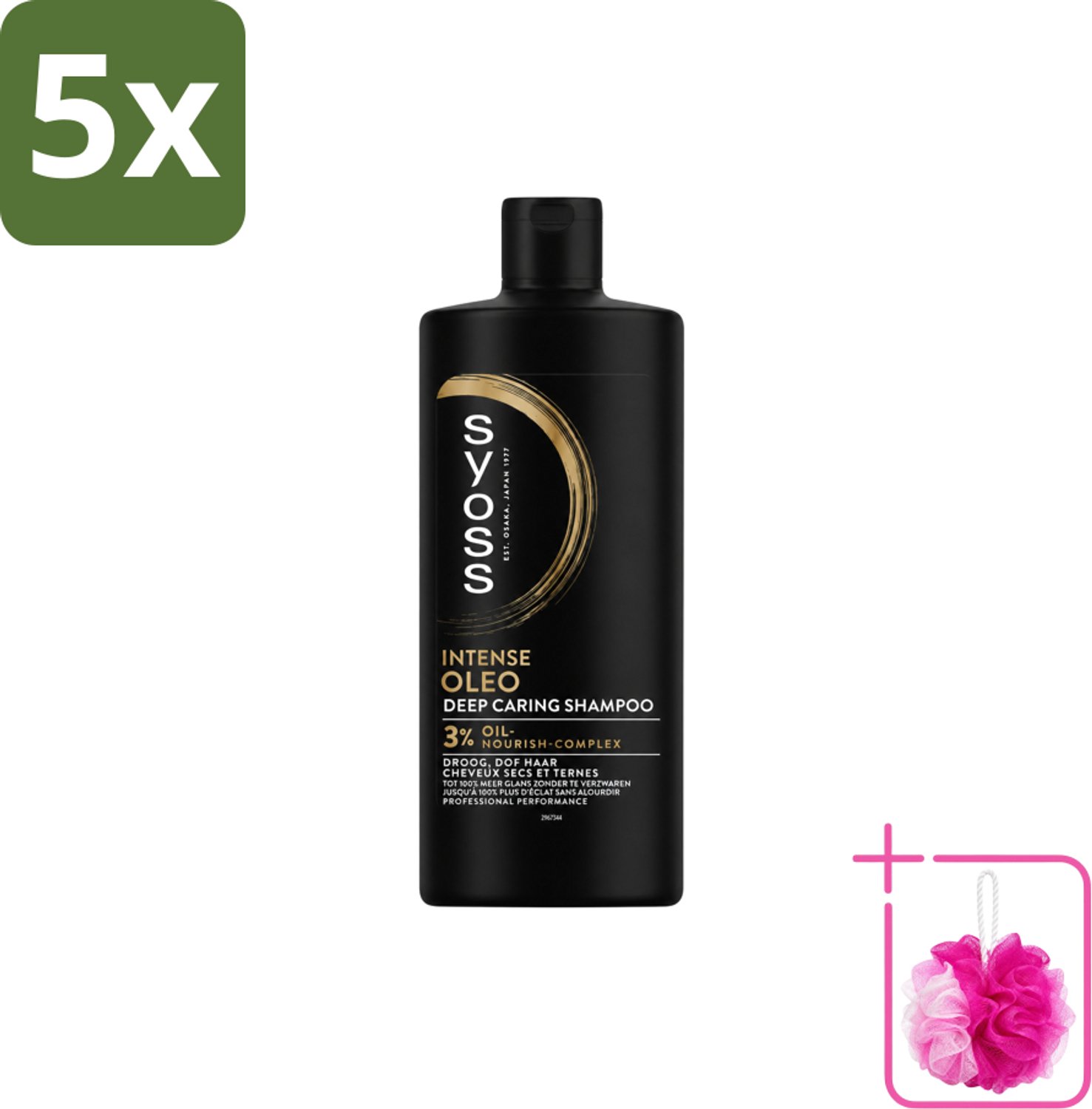 5 x Syoss – Shampoo – Oleo – 440 ml - Bulkverpakking - Voedend shampoo - Douchemop - Droog haar
