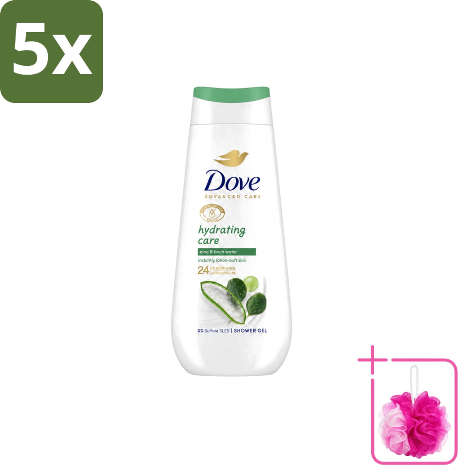 5 x Dove – Douchecrème – Hydrating Care – 225 ml - Bulkverpakking - Douchecrème - Douchemop - Hydratatie