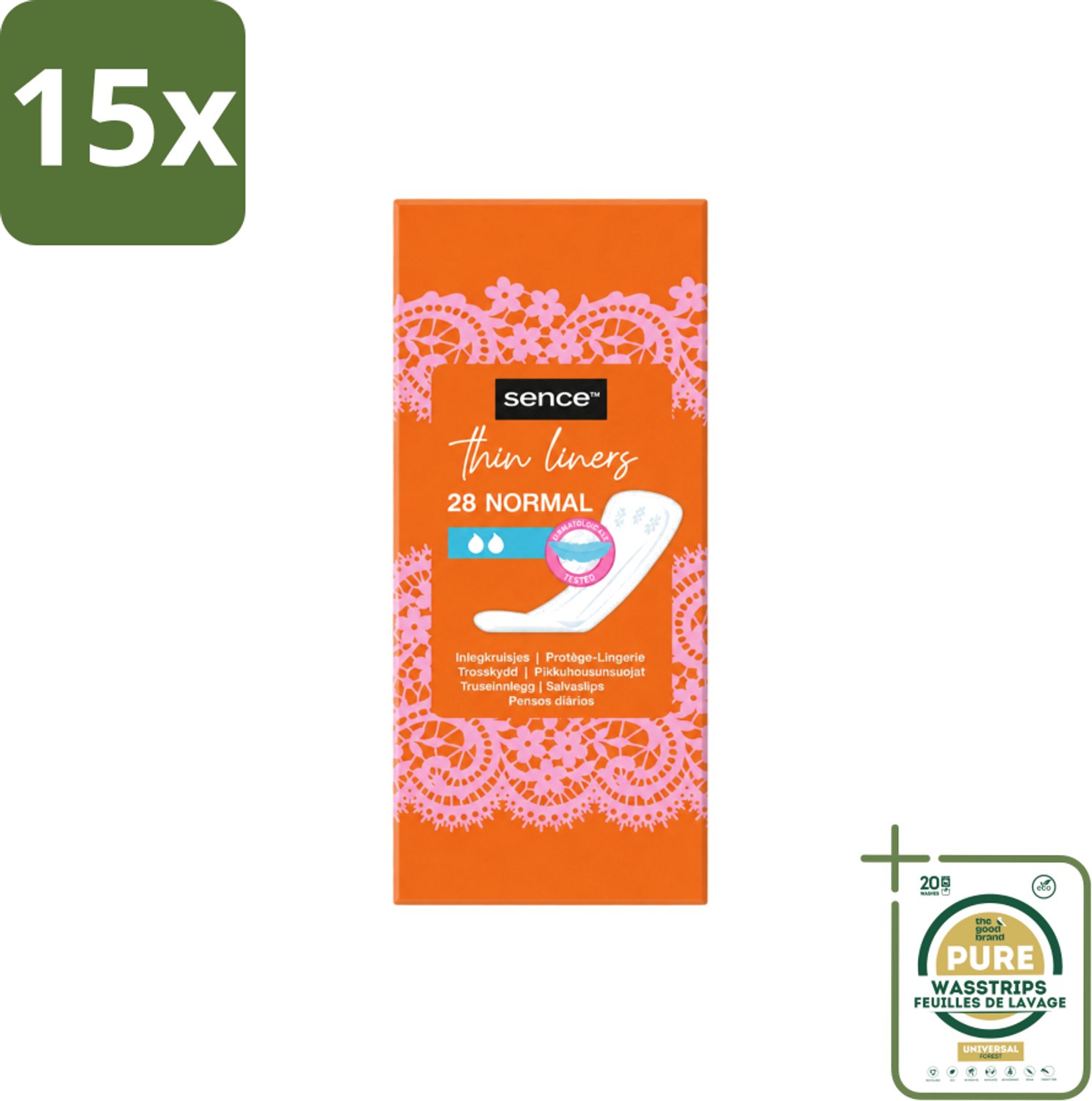 15 x Sence - Normaal - Inlegkruisjes - Dagelijks Comfort - 28 Inlegkruisjes - Wasstrips - Inlegkruisjes - Dagelijks Comfort - Afscheiding - Menstruatie - Hygiëne