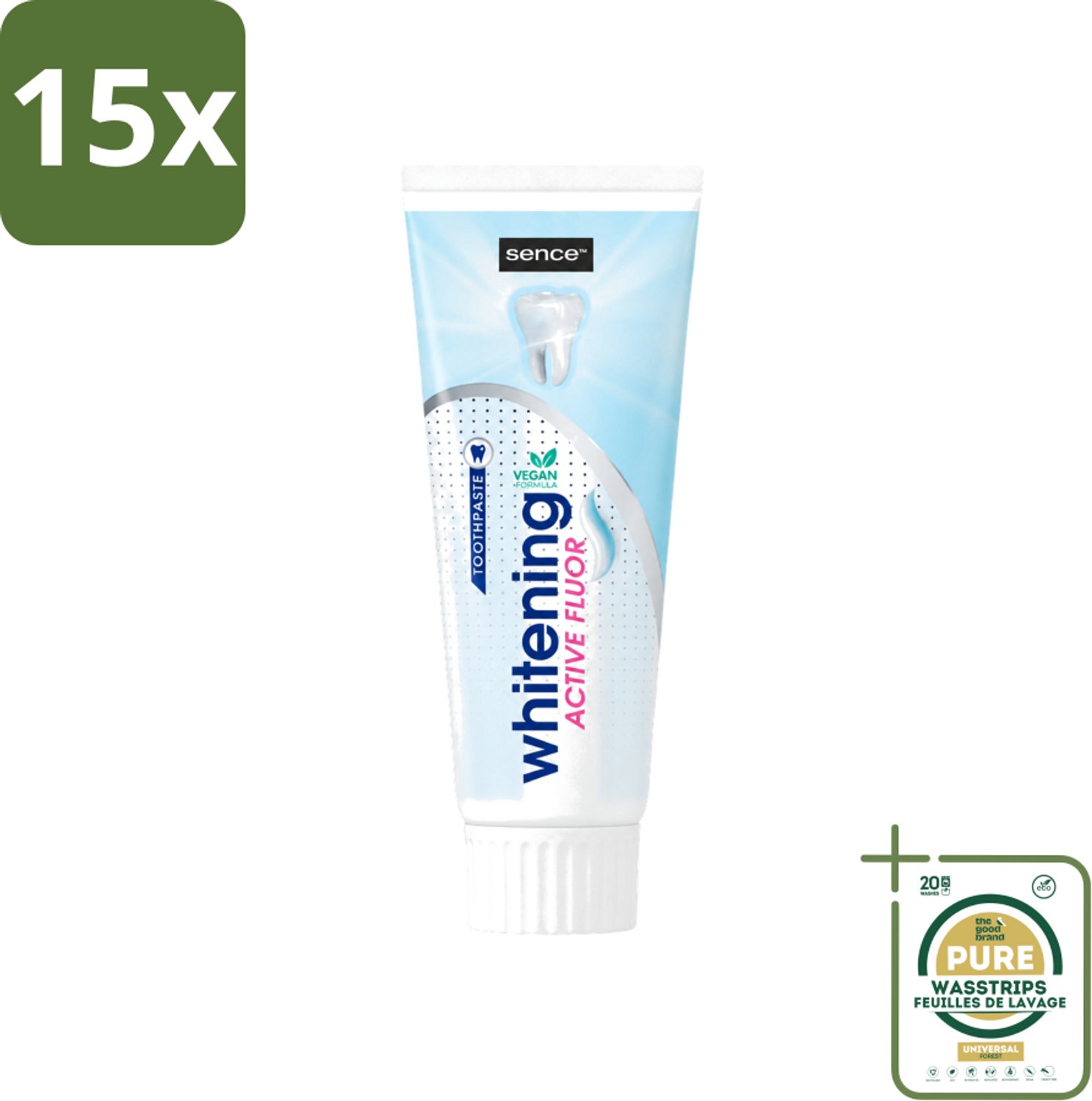 15 x Sence - Whitening - Tandpasta - Met Fluor - 75 ml - Wasstrips - Tandpasta - Witte Tanden - Fluor - Tanden Reinigen - Tanden Verzorgen