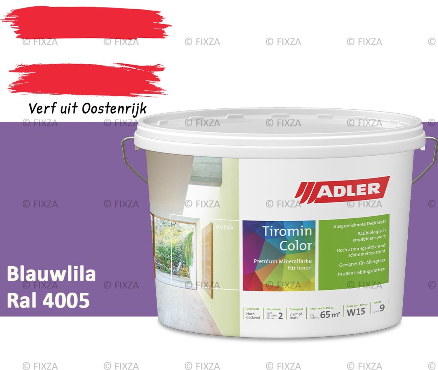 ADLER Aviva Tiromin-Color Silicaat Muurverf Binnen – 1 Liter – RAL 4005 Blauwlila, Hoogdekkende & Ademend – Ecologische Schimmelwerende Wandverf