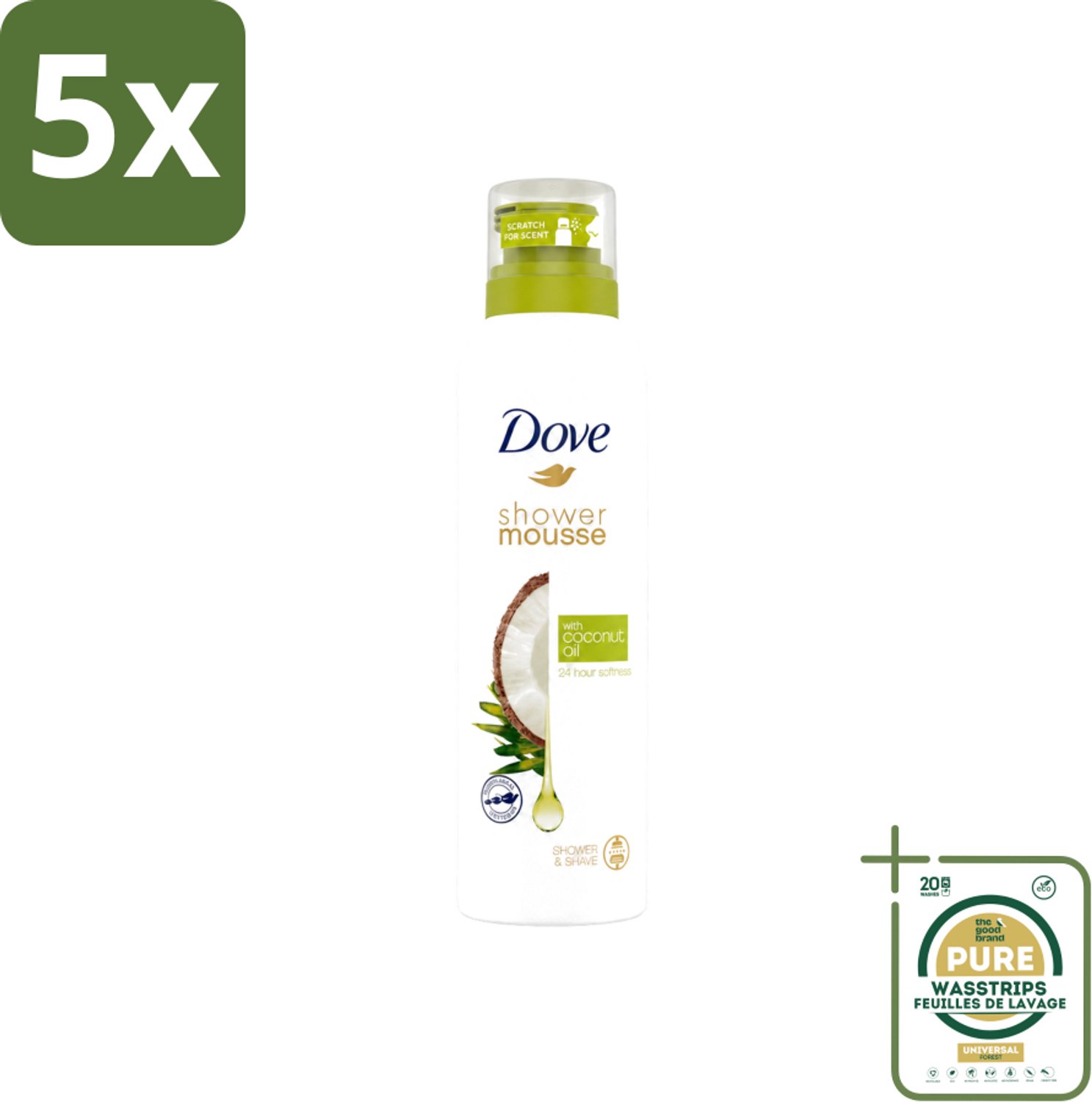 5 x Dove - Douchemousse - Coconut Oil - Voedend en verzorgend - 200 ml - Wasstrips - Douchemousse - Kokosolie - Voedend - Huid Verzorging - Scheren