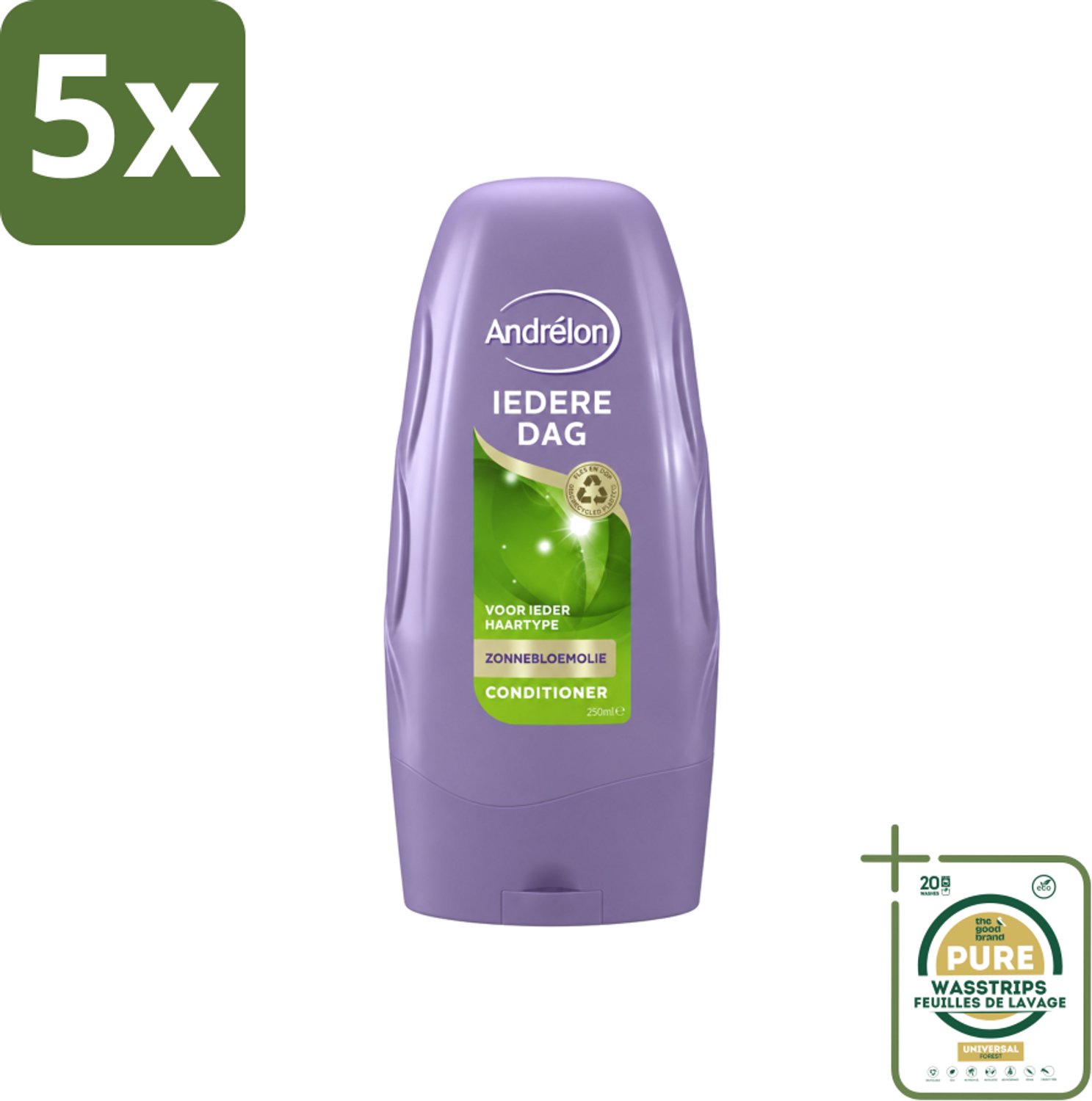 5 x Andrélon - Iedere Dag - Conditioner - Voor Dagelijks Gebruik - 250 ml - Wasstrips - Conditioner Voor Dagelijks Gebruik - Zonnebloemolie Conditioner - Gezond Haar - Glanzend Haar - Luchtig Haar