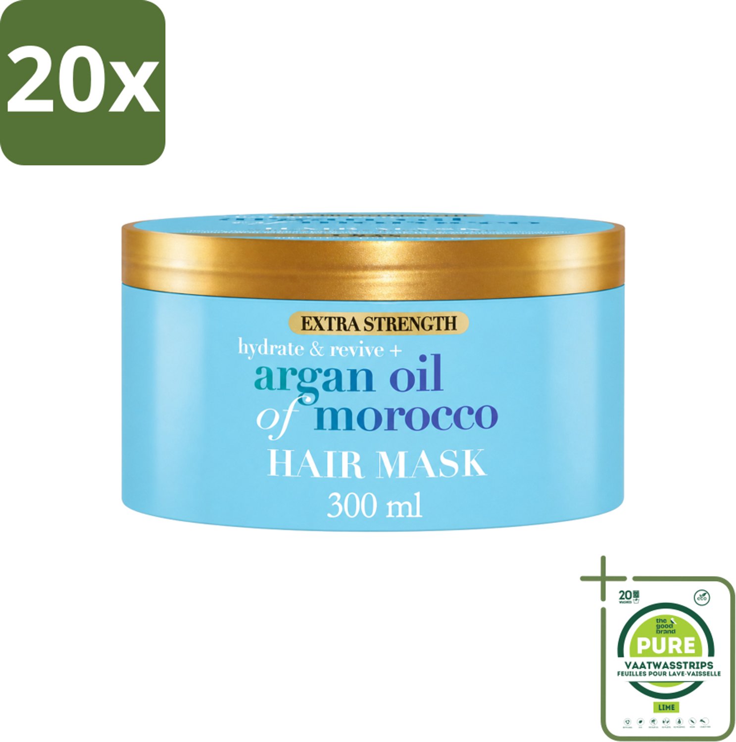 20 x OGX - Argan Oil of Morocco - Haarmasker - Extra Sterk - Voor Beschadigd Haar - 300 ml - Grootverpakking - Vaatwasstrips - Haarmasker - Arganolie - Haarherstel - Beschadigd Haar - Droog Haar