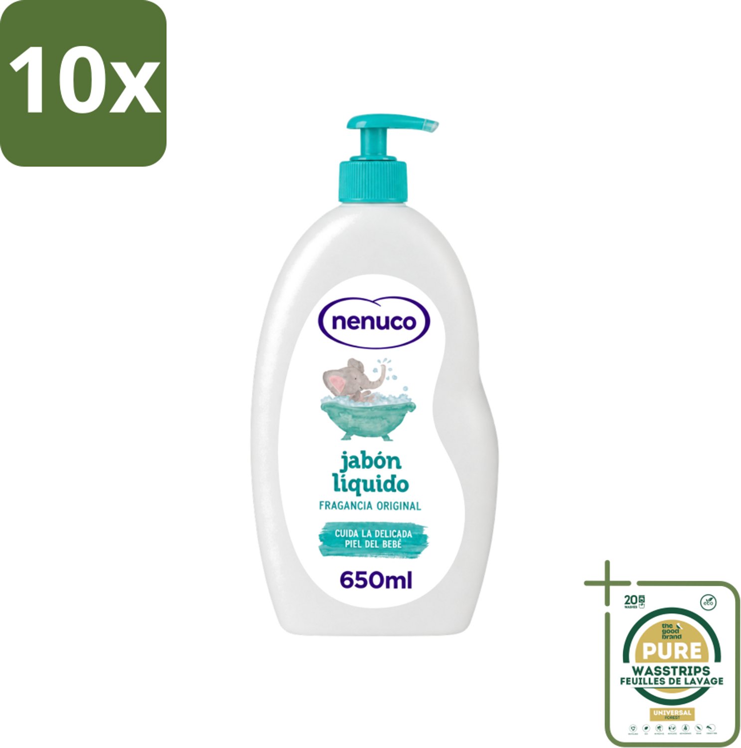 10 x Nenuco - Jabon Líquido - Vloeibare Zeep - Originele Geur - Met Doseerpomp - 650 ml - Wasstrips - Vloeibare Zeep - Handzeep - Douchegel - Badzeep - Baby Zeep