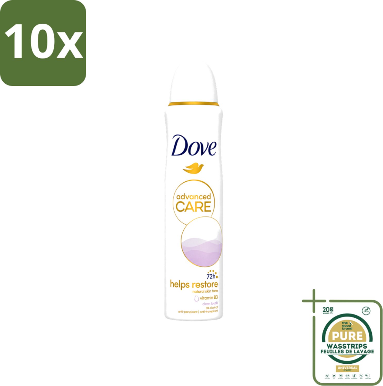 10 x Dove - Deodorant - Spray Clean Touch - Zachte geur en verzorging - 150 ml - Wasstrips - Dove Clean Touch - Deodorant Spray - Anti-transpirant - Zweet En Geur - Fris