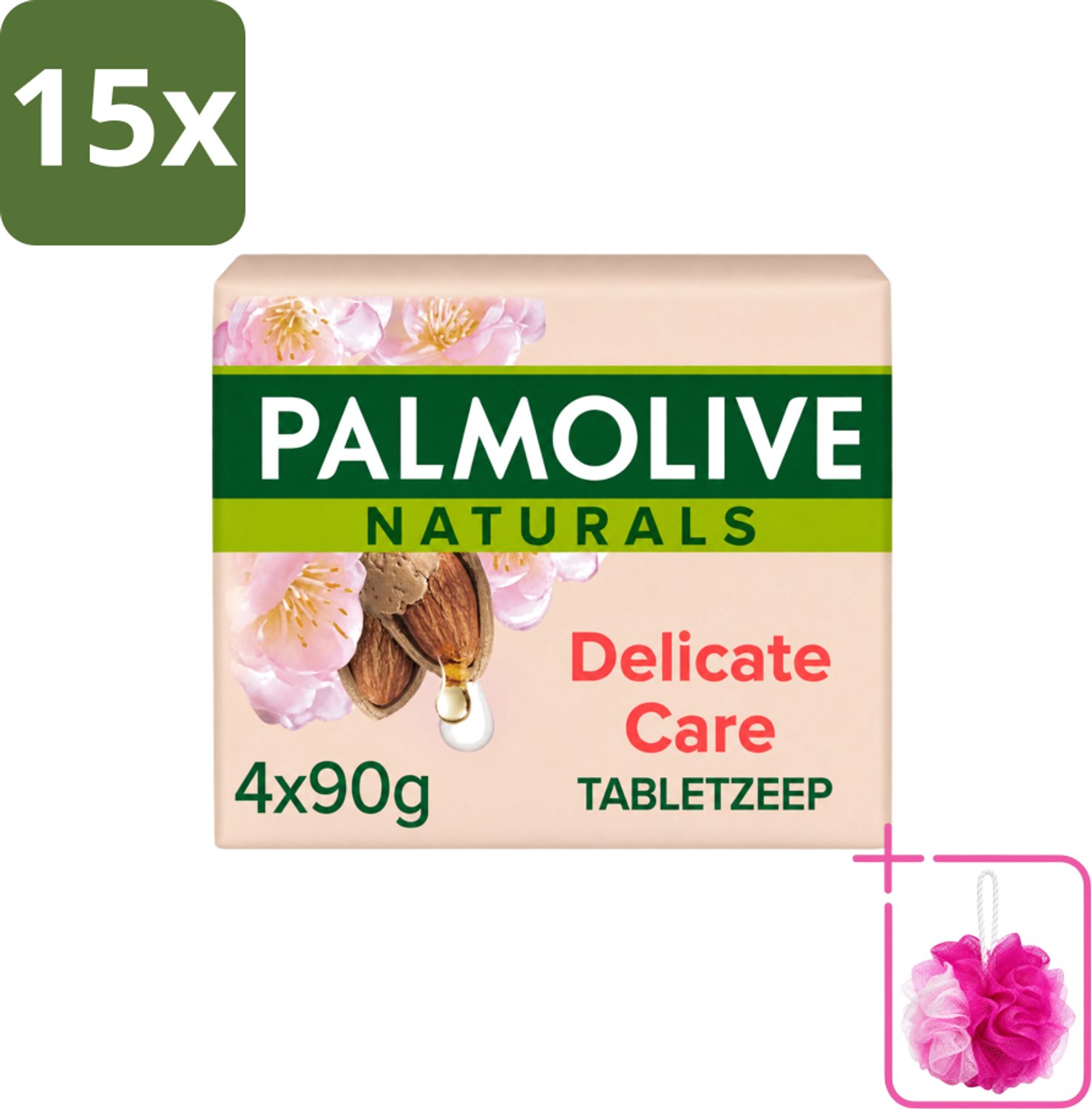 15 x Palmolive Naturals - Tabletzeep - Delicate Care - 4 Zeeptabletten - Bulkverpakking - Huidverzorging - Douchemop - Natuurlijke zeep