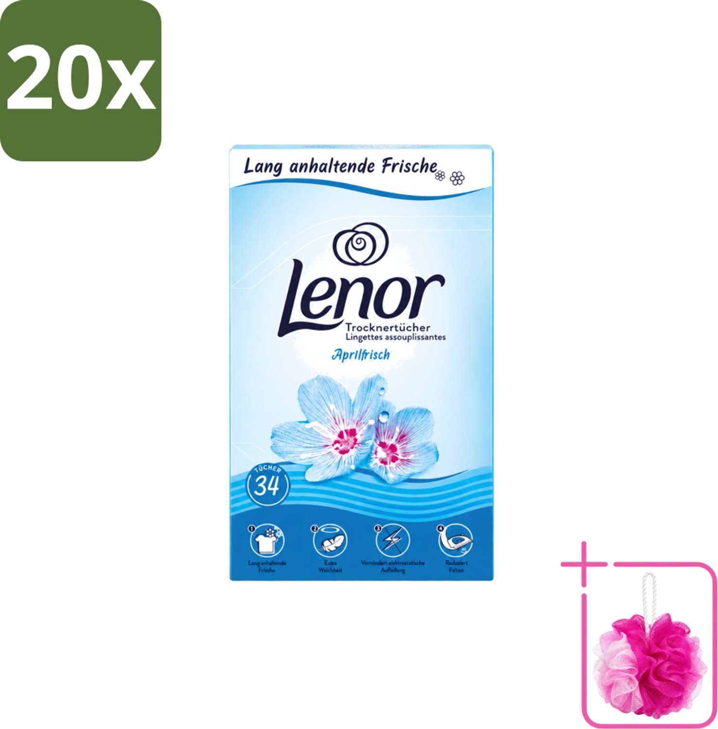 20 x Lenor - Droogtrommeldoekjes - Aprilfris - Textielverfrisser - 34 Doekjes - Bulkverpakking - Droogtrommeldoekjes - Douchemop - Frisheid