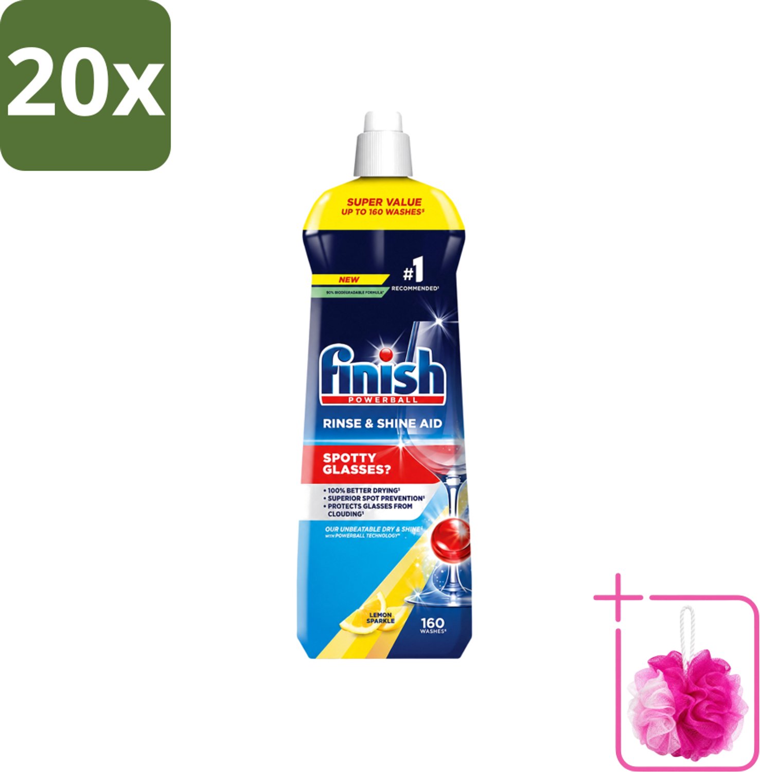 20 x Finish - Powerball - Vaatwasreiniger - Glansspoelmiddel - Perfecte Droging - Citroen - 160 Wasbeurten - Bulkverpakking - Glansspoelmiddel - Douchemop - Snel drogen