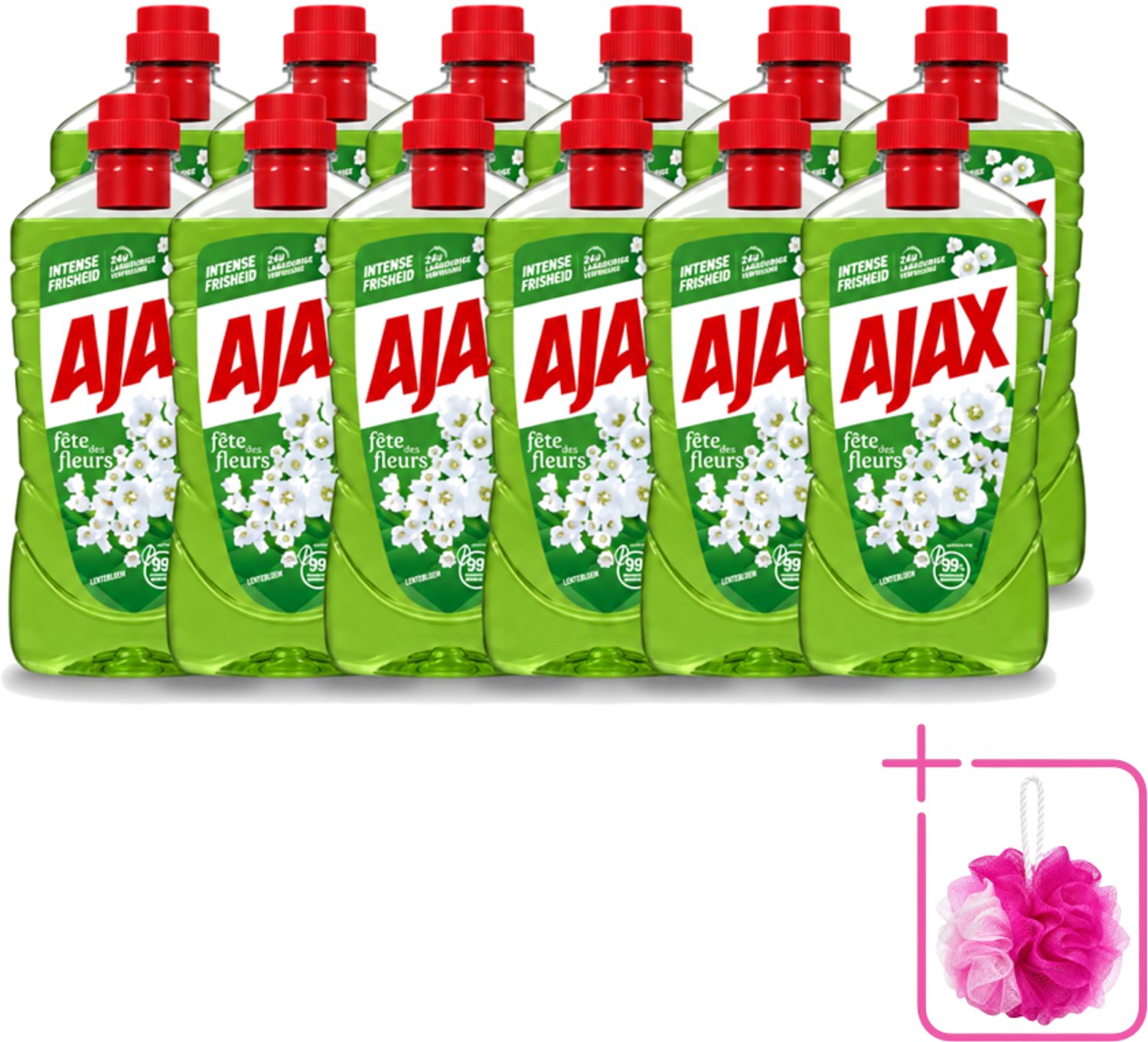 12 x Ajax - Allesreiniger - Fête des Fleurs - Lentebloem - Met Essentiële Oliën - 1 L - Bulkverpakking - Allesreiniger - Douchemop - Natuurlijke reiniger