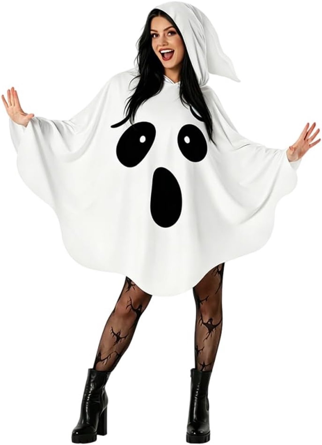 Halloween Spookkostuum voor Dames - Wit Geest Kostuum met Mantel voor Feest en Verkleedpartijen