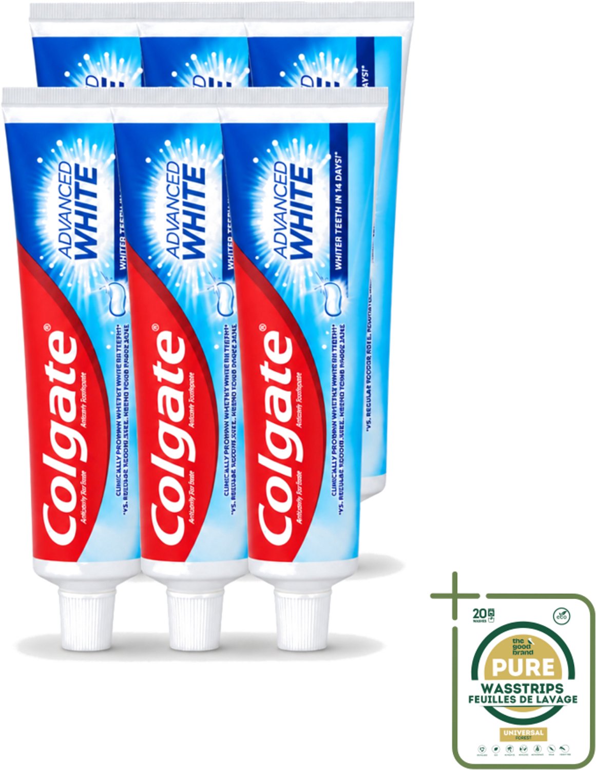 6 x Colgate - Advanced White - Tandpasta - 100ml - Wasstrips - Tandpasta - Witte Tanden - Vlekverwijdering - Tandbederf - Gaatjes