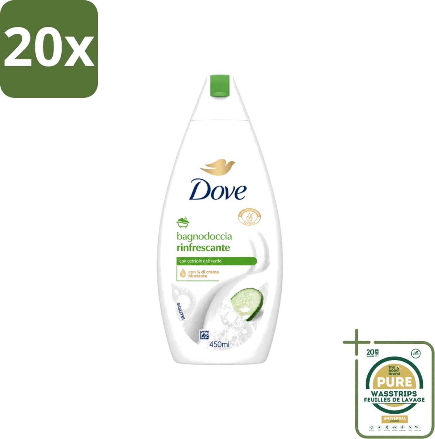20 x Dove – Douchegel – Refreshing – 450 ml - Wasstrips - Douchegel - Frisheid - Reiniging - Huid Verzorging - Mild Reinigen