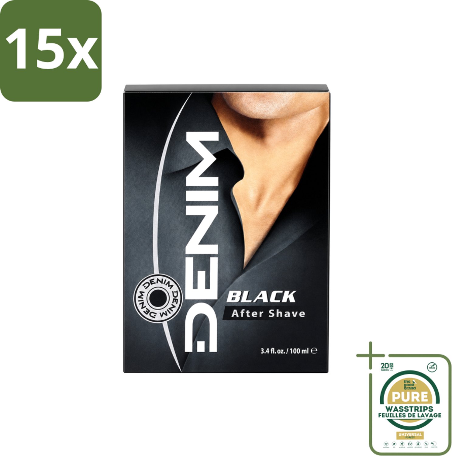 15 x Denim – Aftershave – Black – 100 ml - Wasstrips - Aftershave - Aftershave Man - Aftershave Voor Mannen - Aftershave Na Scheren - Scheren Aftershave