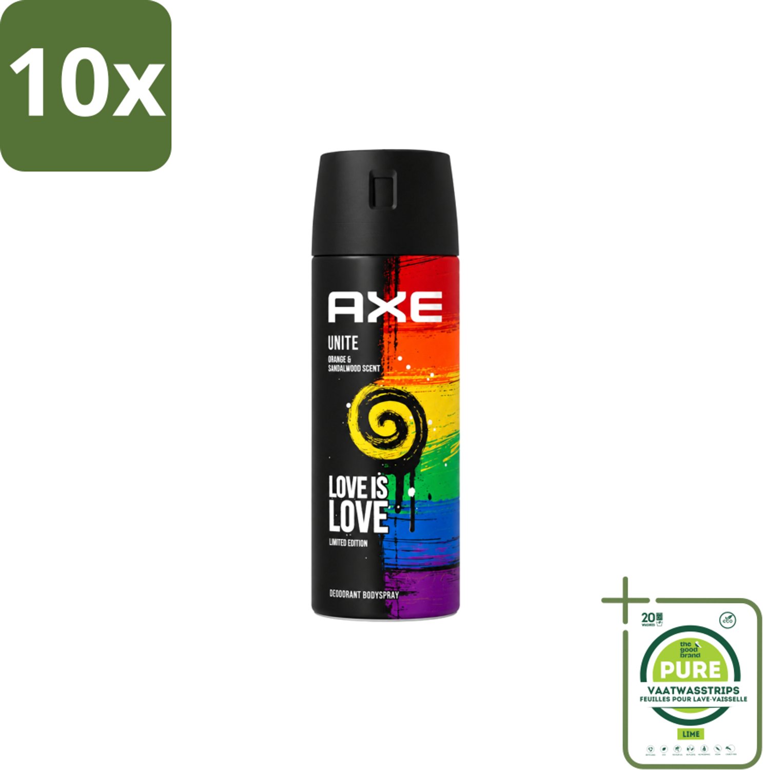 10 x Axe – Deodorant Spray – Unite – 150 ml - Grootverpakking - Vaatwasstrips - Deodorant Spray - Zweetgeur Bestrijding - Mannelijke Geur - Frisse Geur - Dagelijks Gebruik