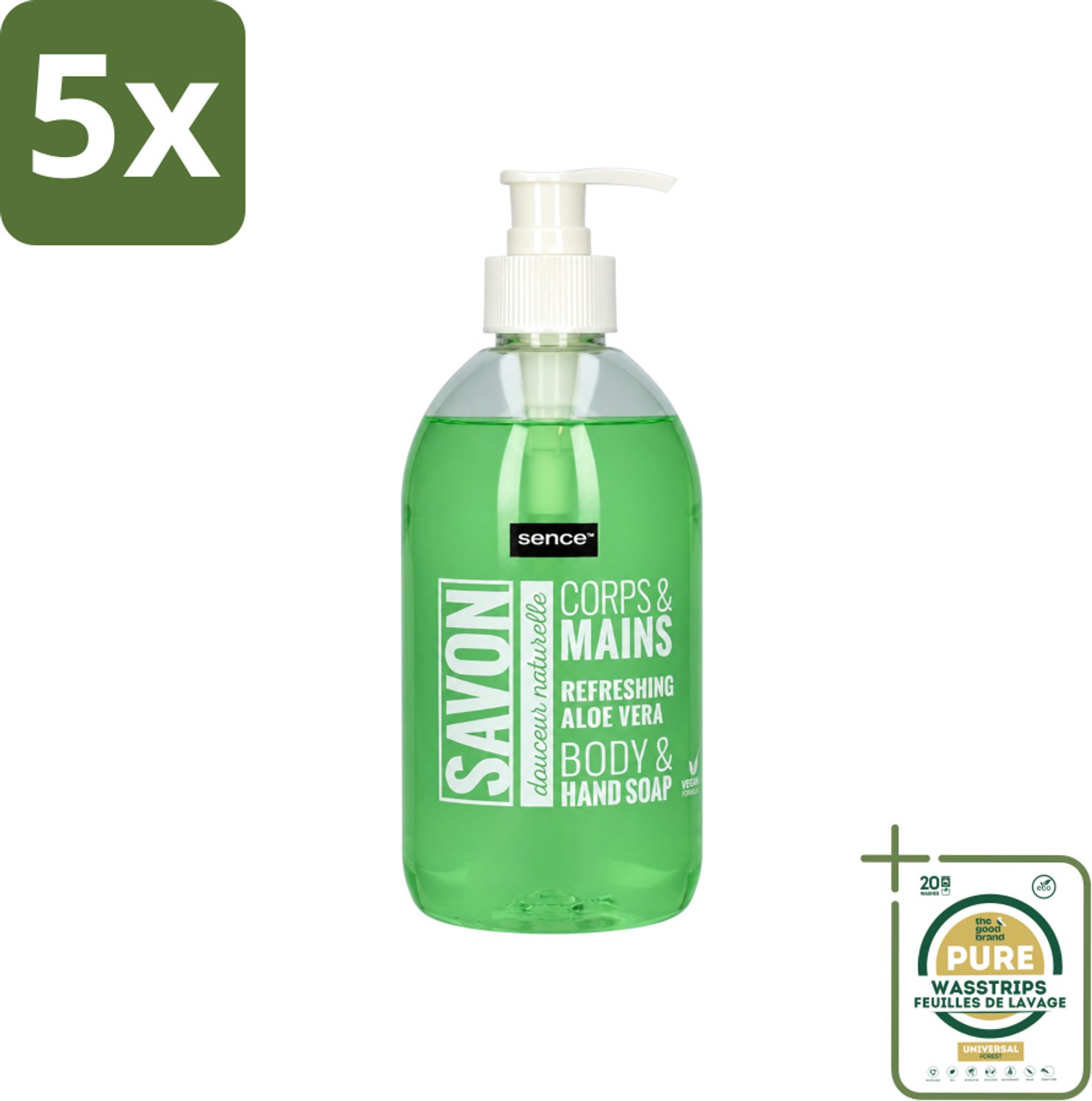 5 x Sence - Refreshing Aloe Vera - Handzeep - Savon - 500 ml - Wasstrips - Aloe Vera Handzeep - Handzeep Aloe Vera - Aloe Vera Handverzorging - Vloeibare Handzeep - Aloe Vera Geur