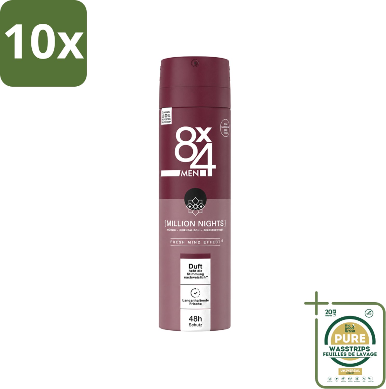 10 x 8 x 4 Deospray Men - No.18 Millions Nights - Deodorant - Voor Heren - 150 ml - Wasstrips - Deodorant Voor Heren - Avondgeur - Langdurige Bescherming - Zweetbestendig - Verleidelijke Geur