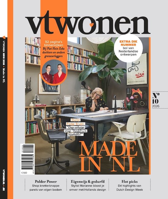 Cover vtwonen editie 10 2026: interieur met stylist Fietje Bruijn aan een tafel, thema Made in NL met diverse woonitems.