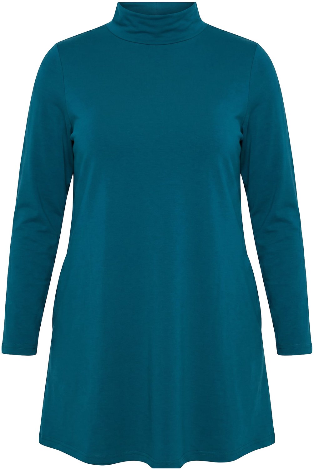 Ulla Popken - Dames - Longshirt A-lijn opstaande kraag lange mouw zakken - Petrolgroen - Maat 66+